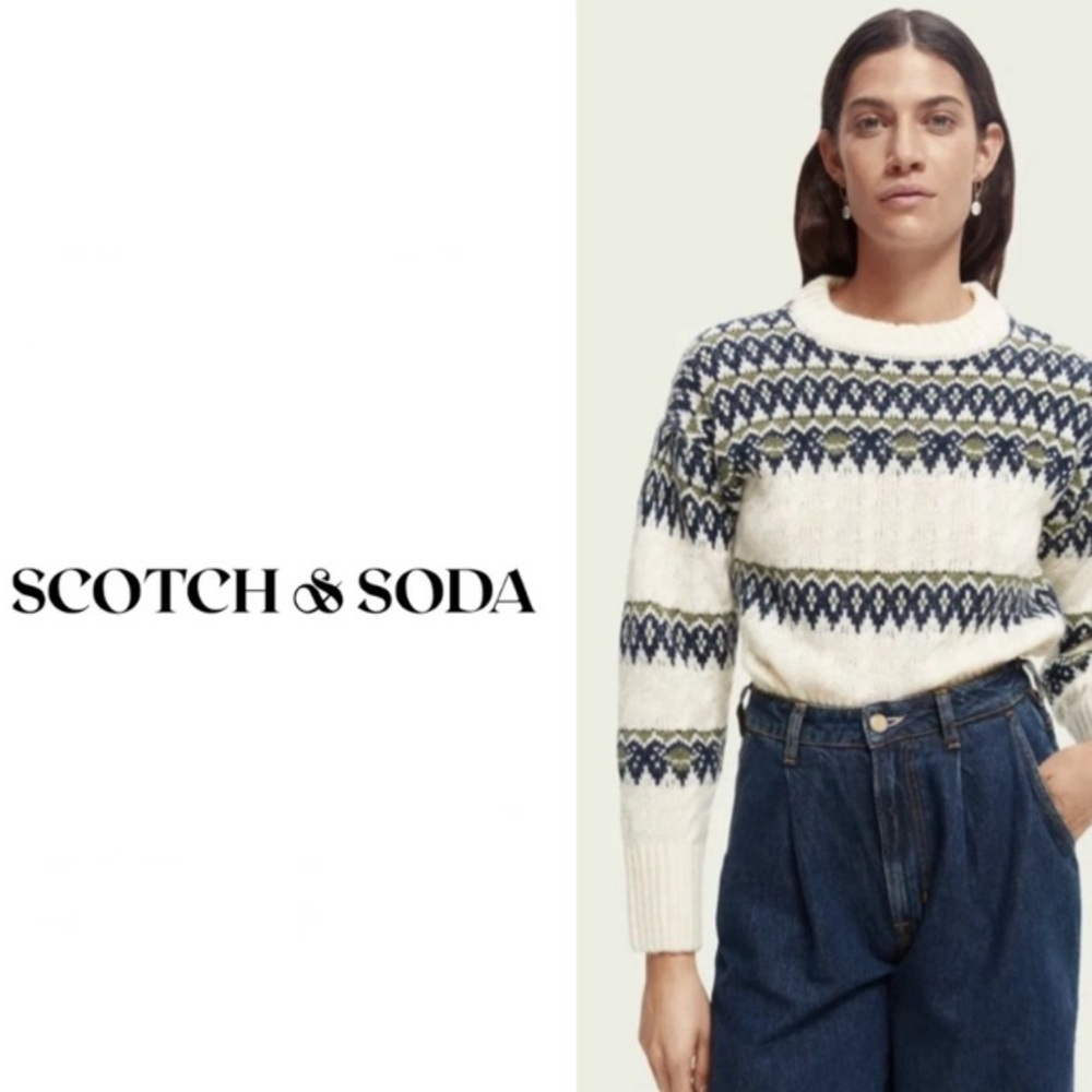 Scotch & Soda White and Blue Patterned Sweater